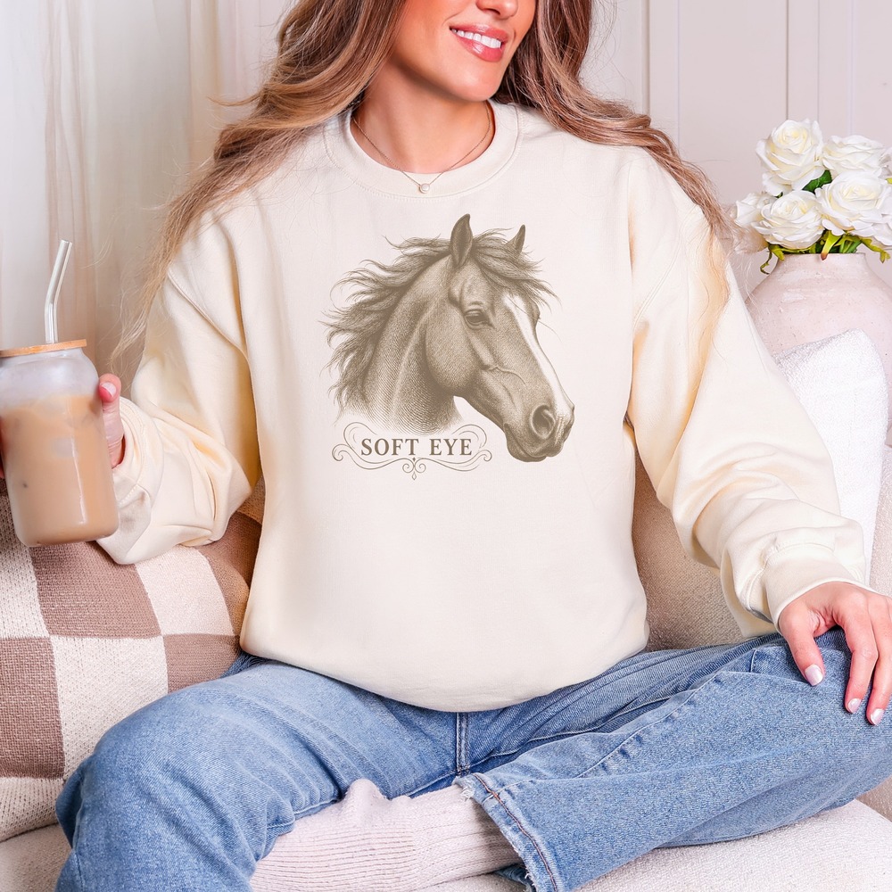 Soft Eye Horse Portrait on Ornate Banner Sweatshirt